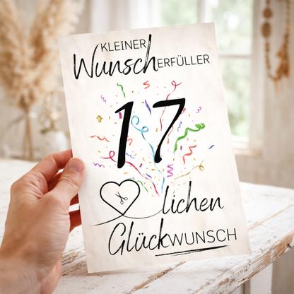 Geldgeschenk 17. Geburtstag Wunscherfüller | Digitaler Download | Last Minute Geschenkidee zum Ausdrucken