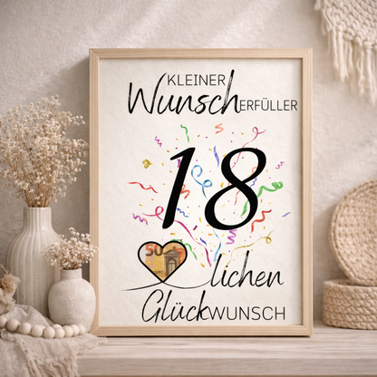 Geldgeschenk 18. Geburtstag Wunscherfüller | Digitaler Download | Last Minute Geschenkidee zum Ausdrucken