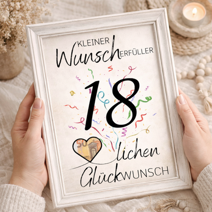Geldgeschenk 18. Geburtstag Wunscherfüller | Digitaler Download | Last Minute Geschenkidee zum Ausdrucken