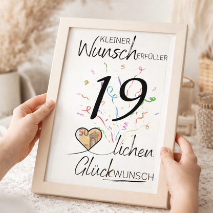 Geldgeschenk 19. Geburtstag Wunscherfüller | Digitaler Download | Last Minute Geschenkidee zum Ausdrucken