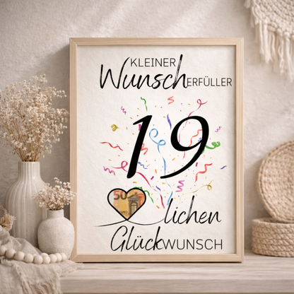 Geldgeschenk 19. Geburtstag Wunscherfüller | Digitaler Download | Last Minute Geschenkidee zum Ausdrucken