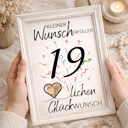 Geldgeschenk 19. Geburtstag Wunscherfüller | Digitaler Download | Last Minute Geschenkidee zum Ausdrucken