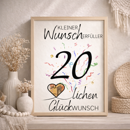 Geldgeschenk 20. Geburtstag Wunscherfüller | Digitaler Download | Last Minute Geschenkidee zum Ausdrucken
