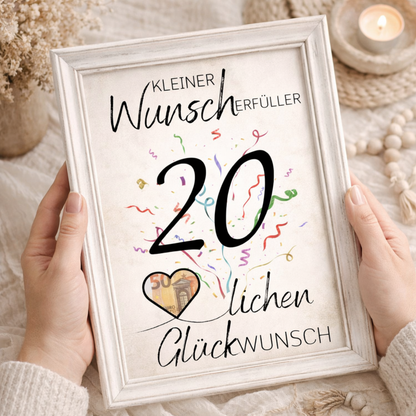 Geldgeschenk 20. Geburtstag Wunscherfüller | Digitaler Download | Last Minute Geschenkidee zum Ausdrucken