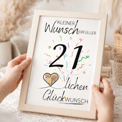 Geldgeschenk 21. Geburtstag Wunscherfüller | Digitaler Download | Last Minute Geschenkidee zum Ausdrucken