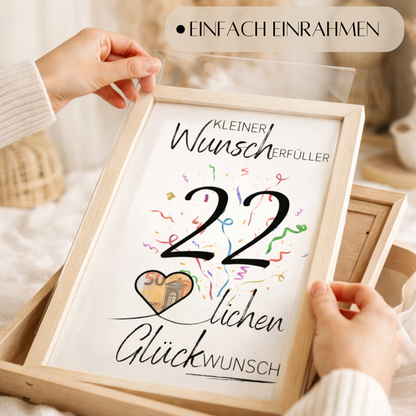 Geldgeschenk 22. Geburtstag Wunscherfüller | Digitaler Download | Last Minute Geschenkidee zum Ausdrucken