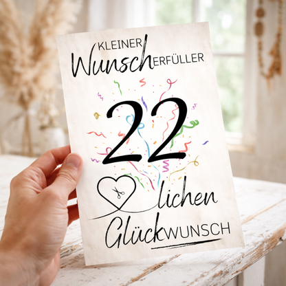 Geldgeschenk 22. Geburtstag Wunscherfüller | Digitaler Download | Last Minute Geschenkidee zum Ausdrucken