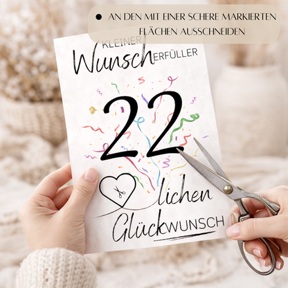 Geldgeschenk 22. Geburtstag Wunscherfüller | Digitaler Download | Last Minute Geschenkidee zum Ausdrucken