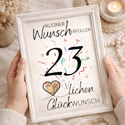 Geldgeschenk 23. Geburtstag Wunscherfüller | Digitaler Download | Last Minute Geschenkidee zum Ausdrucken