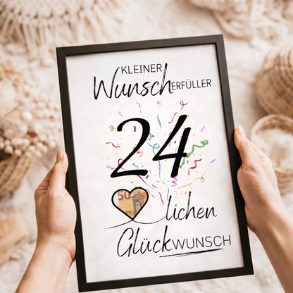 Geldgeschenk 24. Geburtstag Wunscherfüller | Digitaler Download | Last Minute Geschenkidee zum Ausdrucken