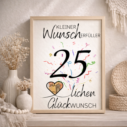 Geldgeschenk 25. Geburtstag Wunscherfüller | Digitaler Download | Last Minute Geschenkidee zum Ausdrucken