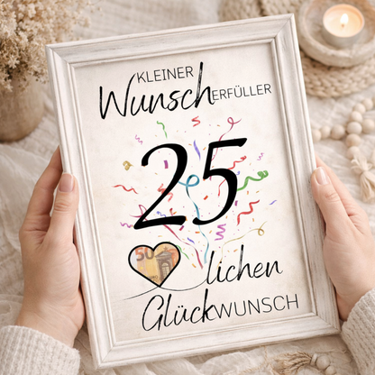 Geldgeschenk 25. Geburtstag Wunscherfüller | Digitaler Download | Last Minute Geschenkidee zum Ausdrucken
