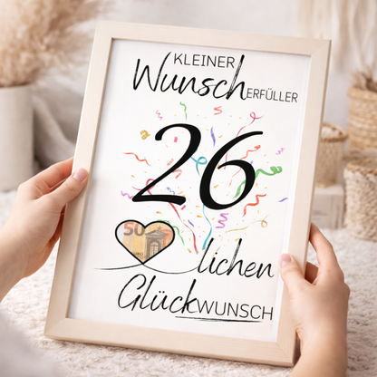 Geldgeschenk 26. Geburtstag Wunscherfüller | Digitaler Download | Last Minute Geschenkidee zum Ausdrucken