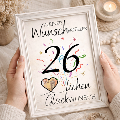 Geldgeschenk 26. Geburtstag Wunscherfüller | Digitaler Download | Last Minute Geschenkidee zum Ausdrucken