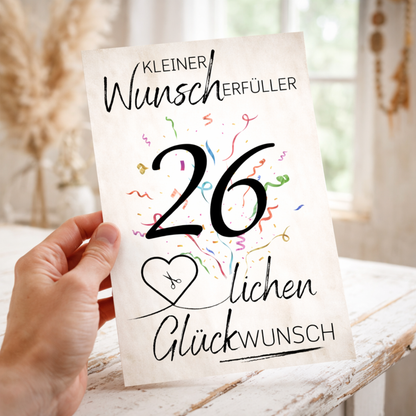 Geldgeschenk 26. Geburtstag Wunscherfüller | Digitaler Download | Last Minute Geschenkidee zum Ausdrucken