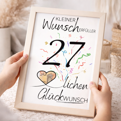 Geldgeschenk 27. Geburtstag Wunscherfüller | Digitaler Download | Last Minute Geschenkidee zum Ausdrucken