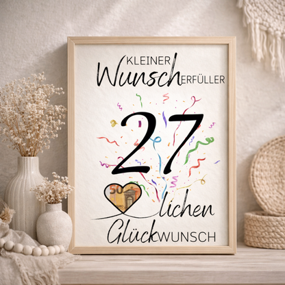 Geldgeschenk 27. Geburtstag Wunscherfüller | Digitaler Download | Last Minute Geschenkidee zum Ausdrucken