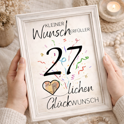 Geldgeschenk 27. Geburtstag Wunscherfüller | Digitaler Download | Last Minute Geschenkidee zum Ausdrucken