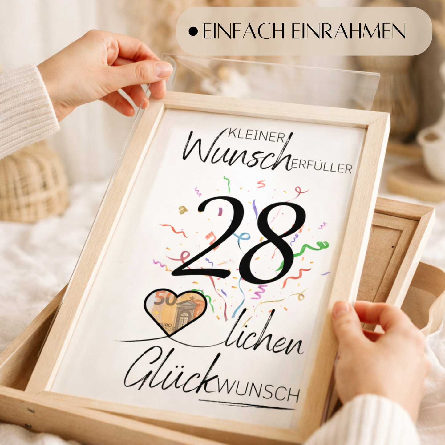 Geldgeschenk 28. Geburtstag Wunscherfüller | Digitaler Download | Last Minute Geschenkidee zum Ausdrucken