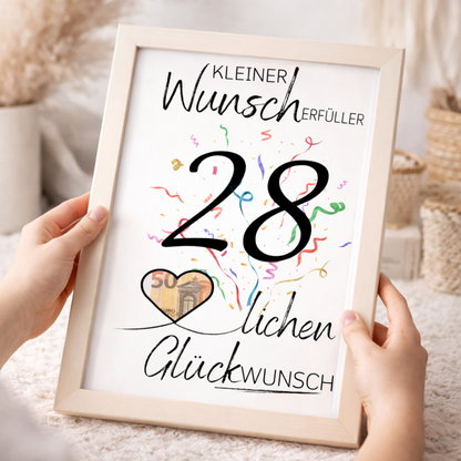 Geldgeschenk 28. Geburtstag Wunscherfüller | Digitaler Download | Last Minute Geschenkidee zum Ausdrucken