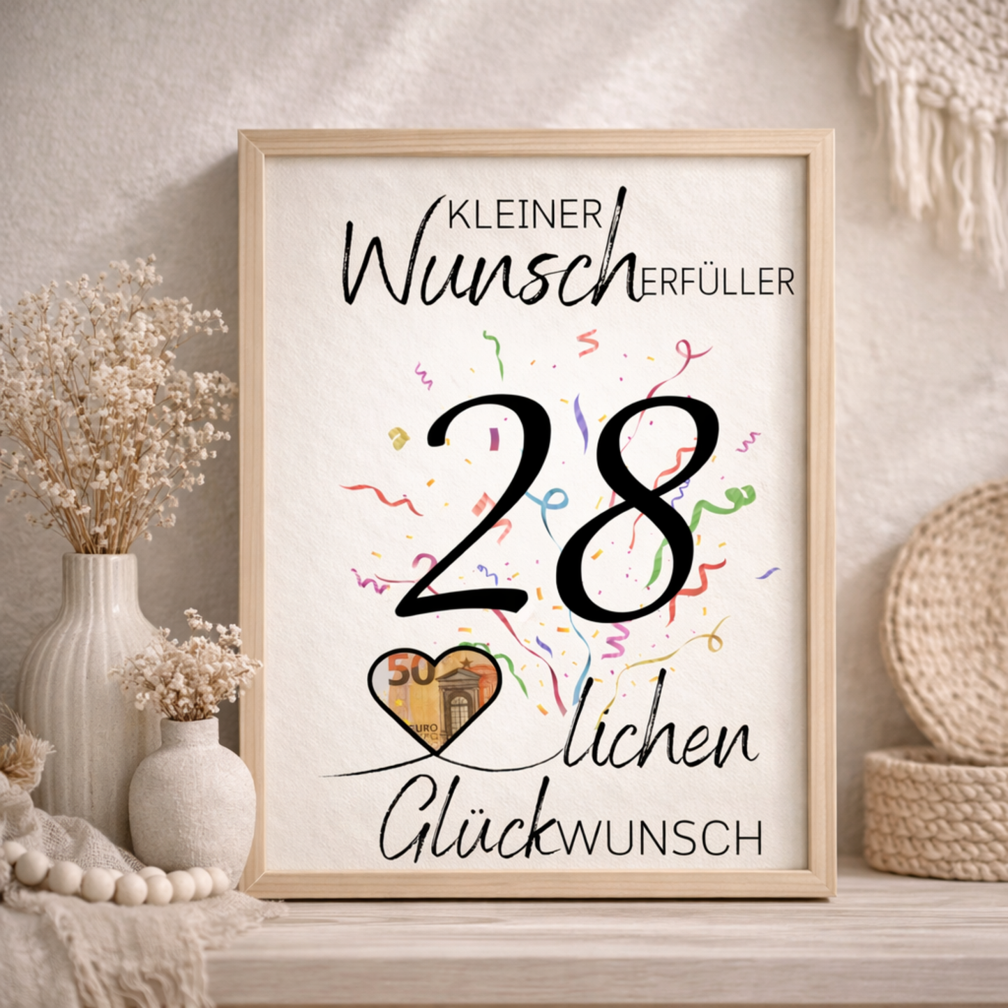 Geldgeschenk 28. Geburtstag Wunscherfüller | Digitaler Download | Last Minute Geschenkidee zum Ausdrucken