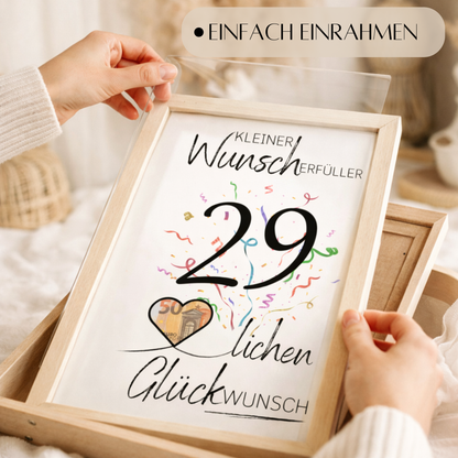 Geldgeschenk 29. Geburtstag Wunscherfüller | Digitaler Download | Last Minute Geschenkidee zum Ausdrucken