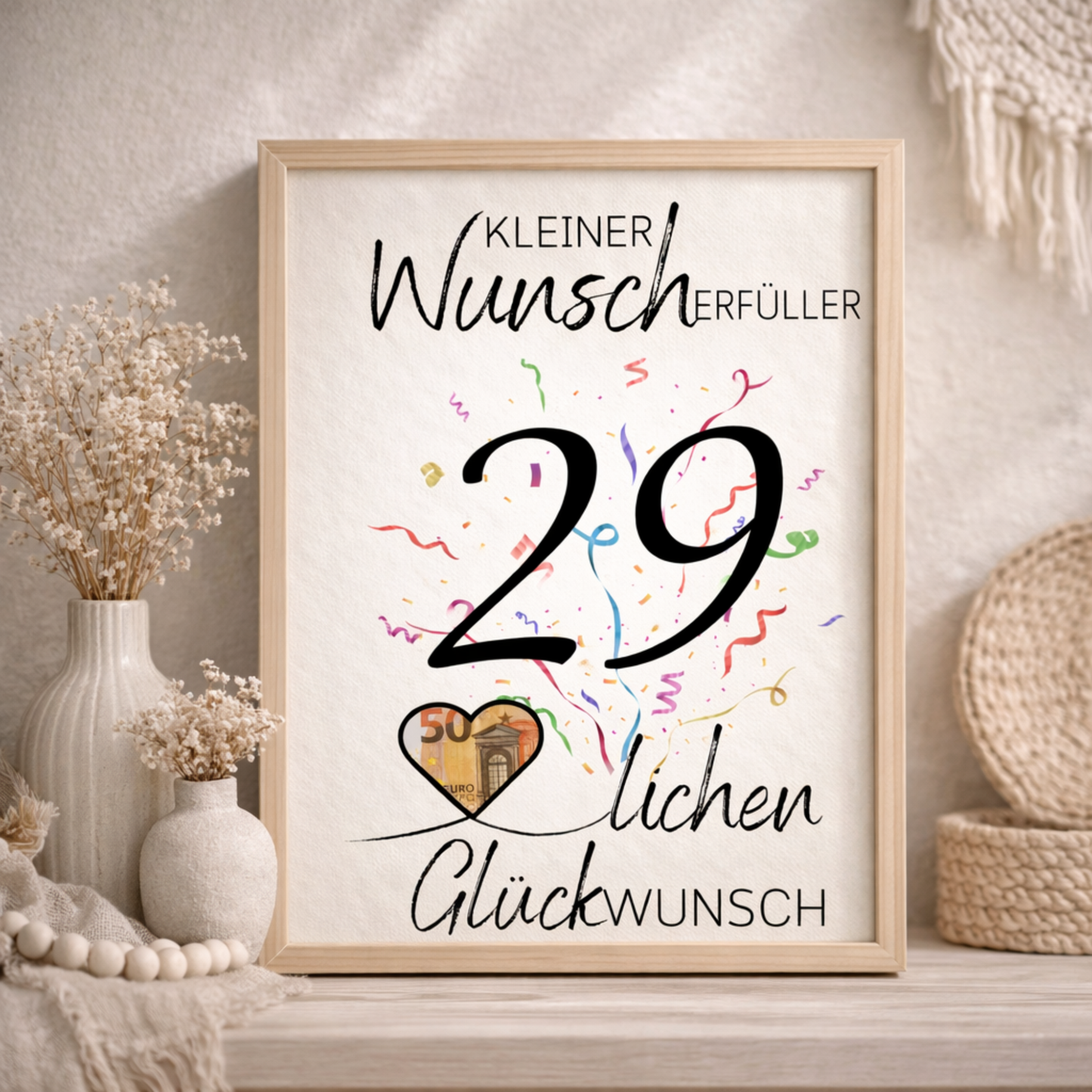 Geldgeschenk 29. Geburtstag Wunscherfüller | Digitaler Download | Last Minute Geschenkidee zum Ausdrucken