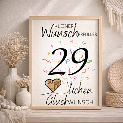 Geldgeschenk 29. Geburtstag Wunscherfüller | Digitaler Download | Last Minute Geschenkidee zum Ausdrucken