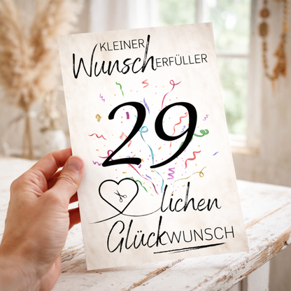 Geldgeschenk 29. Geburtstag Wunscherfüller | Digitaler Download | Last Minute Geschenkidee zum Ausdrucken