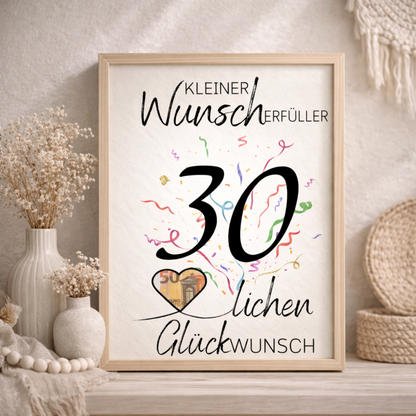 Geldgeschenk 30. Geburtstag Wunscherfüller | Digitaler Download | Last Minute Geschenkidee zum Ausdrucken
