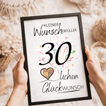 Geldgeschenk 30. Geburtstag Wunscherfüller | Digitaler Download | Last Minute Geschenkidee zum Ausdrucken