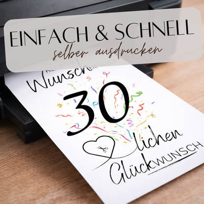 Geldgeschenk 30. Geburtstag Wunscherfüller | Digitaler Download | Last Minute Geschenkidee zum Ausdrucken