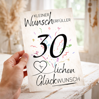 Geldgeschenk 30. Geburtstag Wunscherfüller | Digitaler Download | Last Minute Geschenkidee zum Ausdrucken