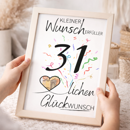 Geldgeschenk 31. Geburtstag Wunscherfüller | Digitaler Download | Last Minute Geschenkidee zum Ausdrucken