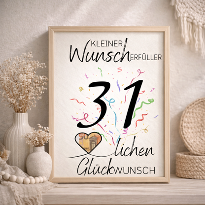 Geldgeschenk 31. Geburtstag Wunscherfüller | Digitaler Download | Last Minute Geschenkidee zum Ausdrucken