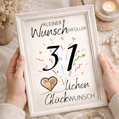 Geldgeschenk 31. Geburtstag Wunscherfüller | Digitaler Download | Last Minute Geschenkidee zum Ausdrucken