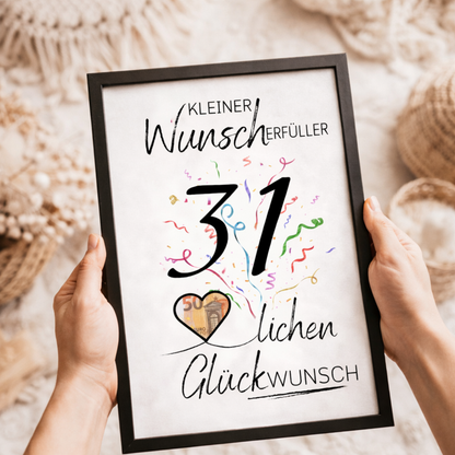 Geldgeschenk 31. Geburtstag Wunscherfüller | Digitaler Download | Last Minute Geschenkidee zum Ausdrucken