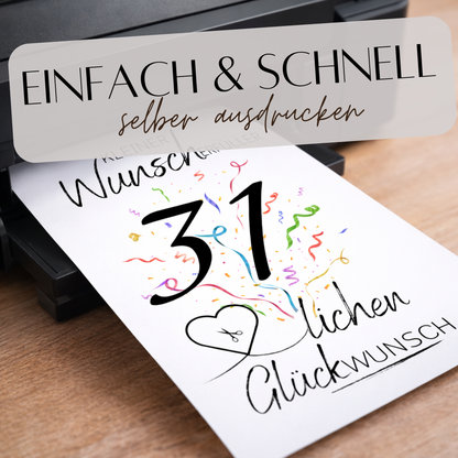 Geldgeschenk 31. Geburtstag Wunscherfüller | Digitaler Download | Last Minute Geschenkidee zum Ausdrucken