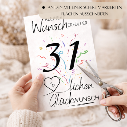 Geldgeschenk 31. Geburtstag Wunscherfüller | Digitaler Download | Last Minute Geschenkidee zum Ausdrucken