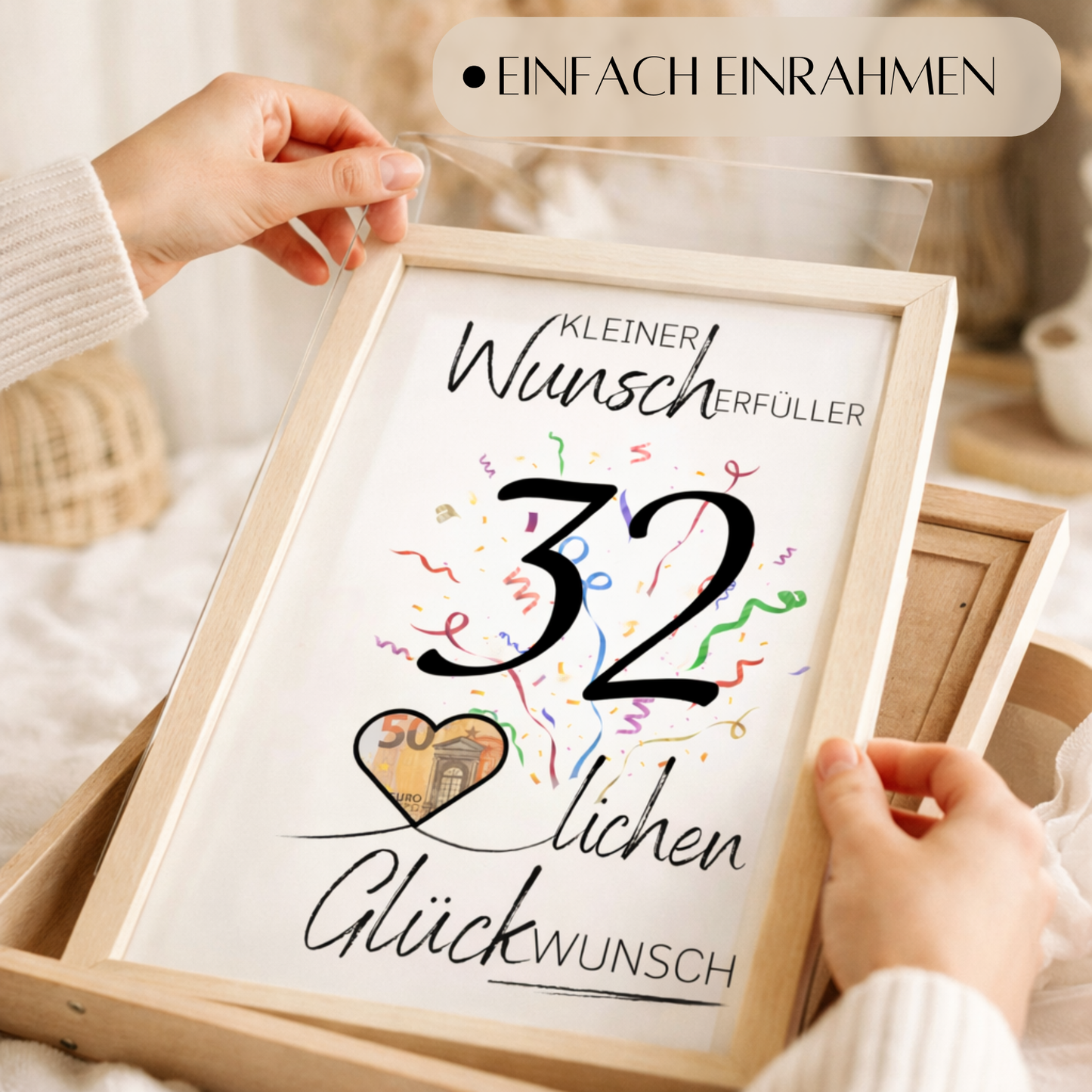 Geldgeschenk 32. Geburtstag Wunscherfüller | Digitaler Download | Last Minute Geschenkidee zum Ausdrucken