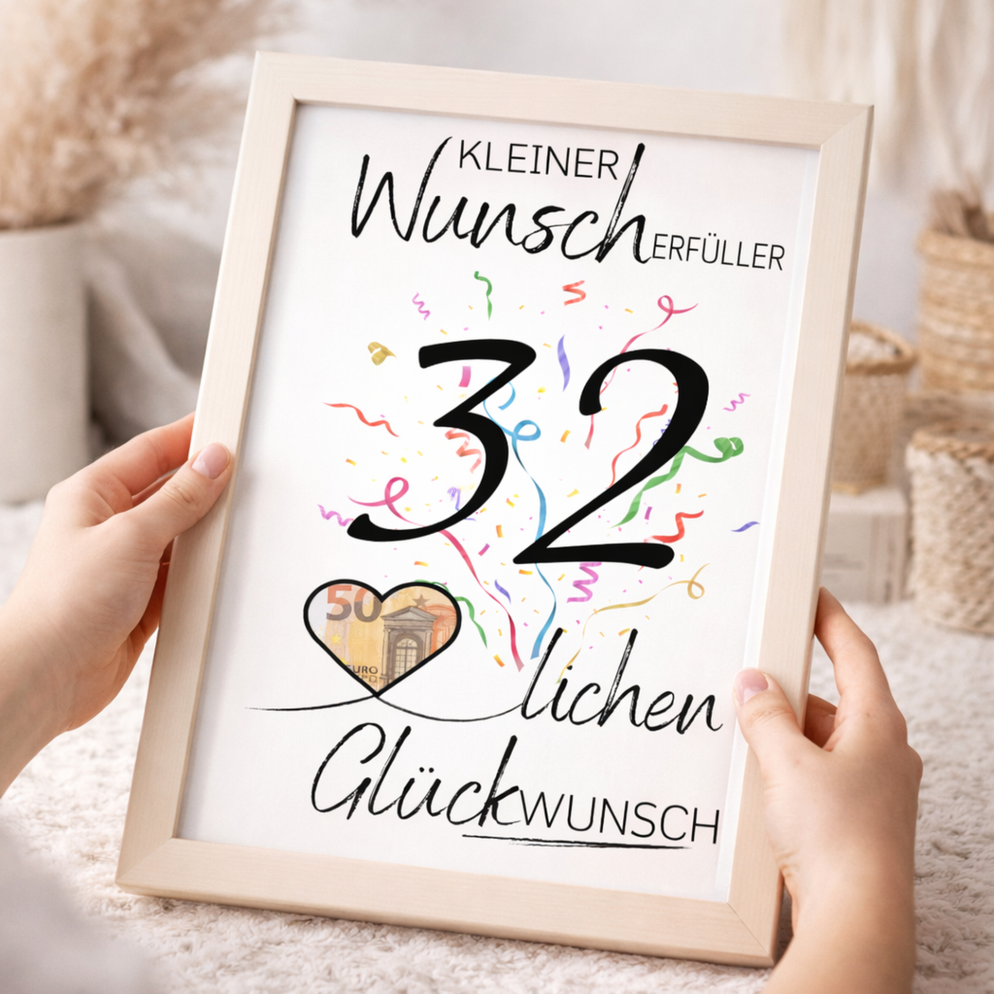 Geldgeschenk 32. Geburtstag Wunscherfüller | Digitaler Download | Last Minute Geschenkidee zum Ausdrucken