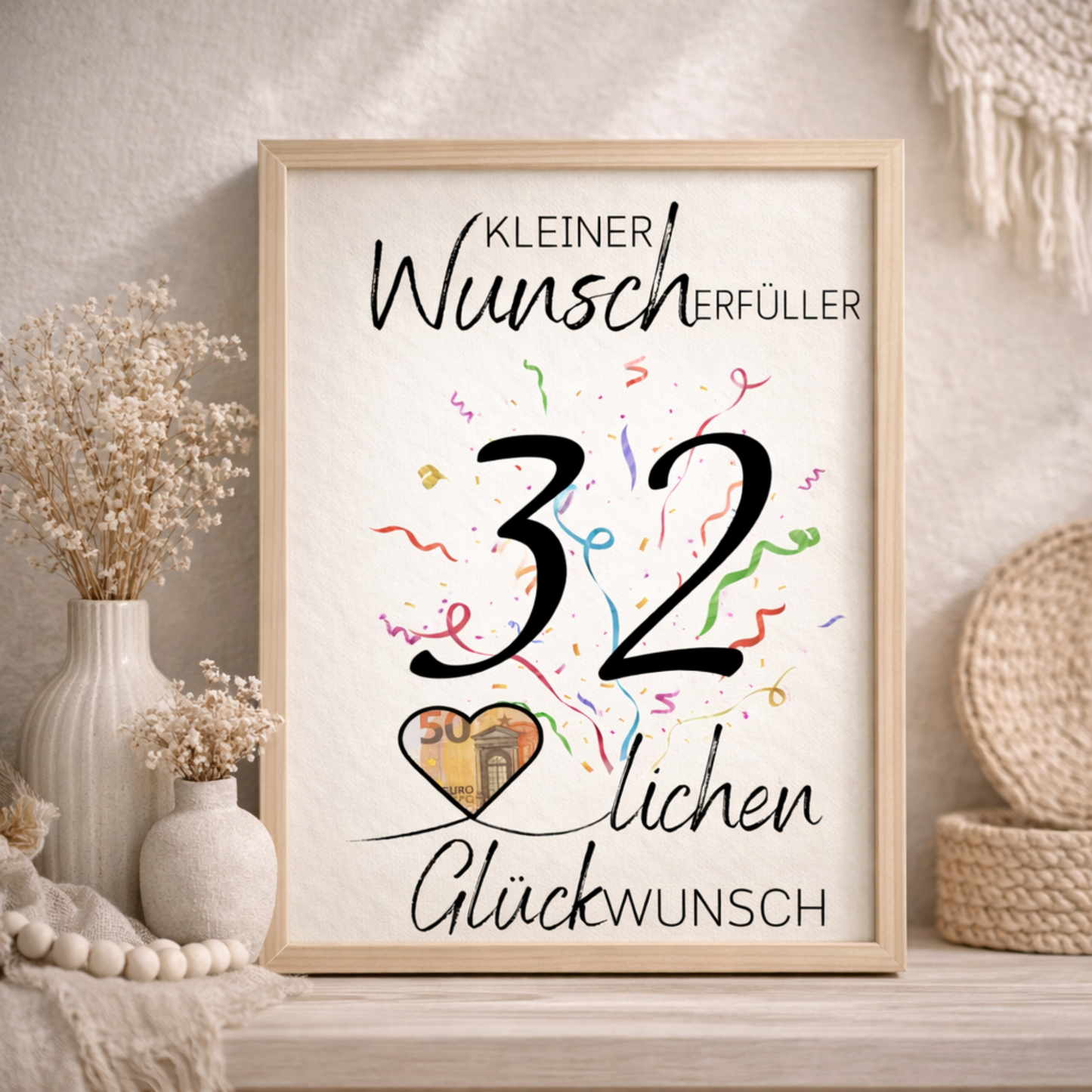 Geldgeschenk 32. Geburtstag Wunscherfüller | Digitaler Download | Last Minute Geschenkidee zum Ausdrucken