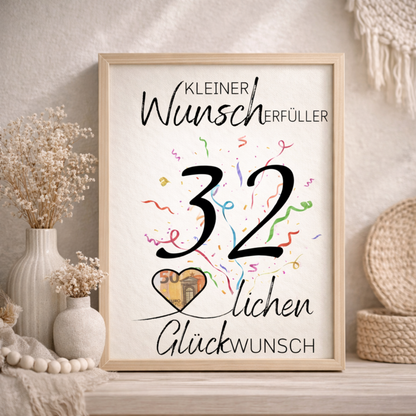 Geldgeschenk 32. Geburtstag Wunscherfüller | Digitaler Download | Last Minute Geschenkidee zum Ausdrucken