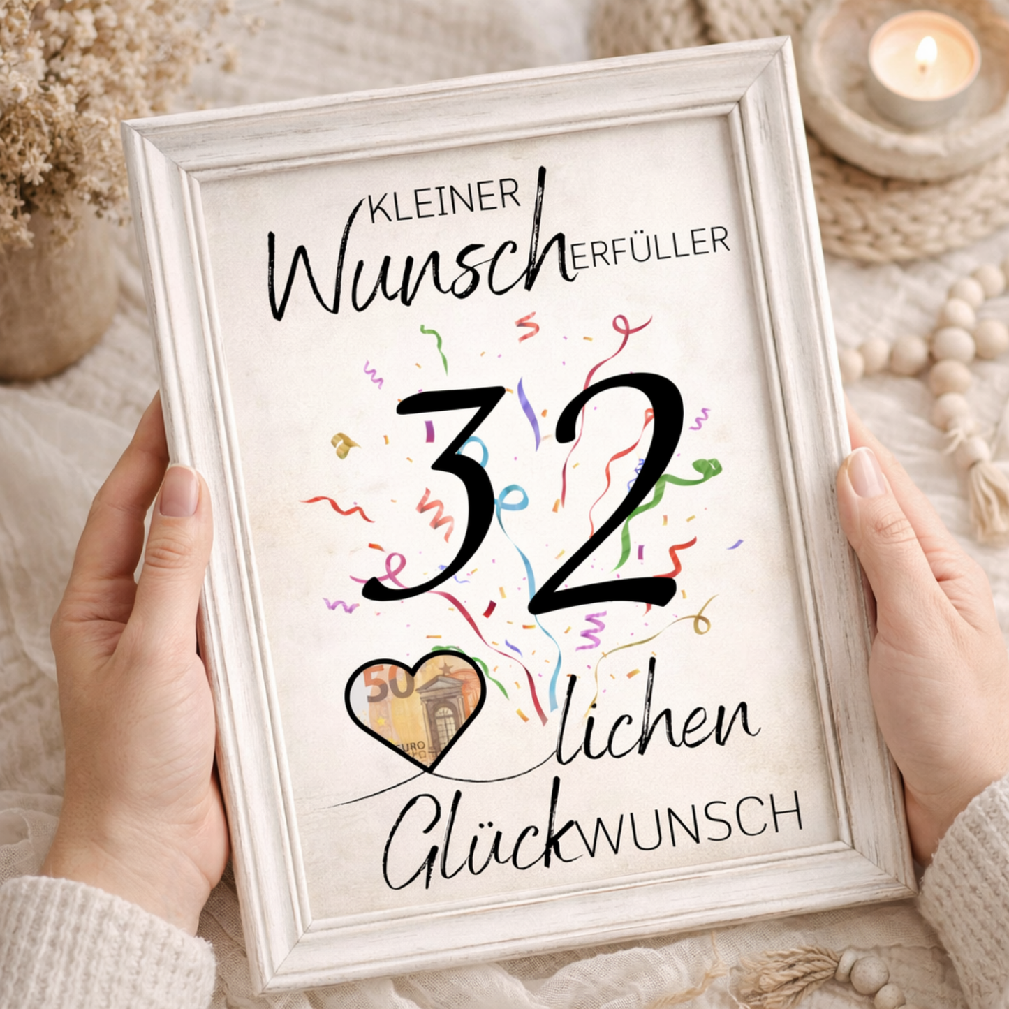 Geldgeschenk 32. Geburtstag Wunscherfüller | Digitaler Download | Last Minute Geschenkidee zum Ausdrucken