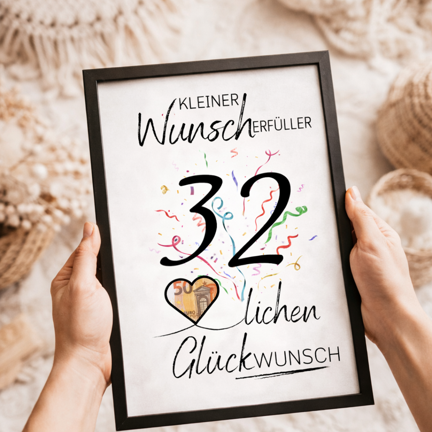 Geldgeschenk 32. Geburtstag Wunscherfüller | Digitaler Download | Last Minute Geschenkidee zum Ausdrucken