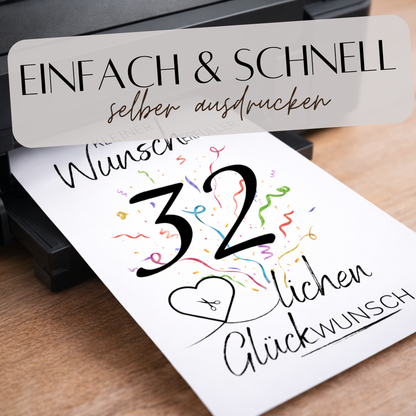 Geldgeschenk 32. Geburtstag Wunscherfüller | Digitaler Download | Last Minute Geschenkidee zum Ausdrucken
