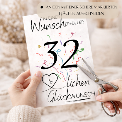 Geldgeschenk 32. Geburtstag Wunscherfüller | Digitaler Download | Last Minute Geschenkidee zum Ausdrucken