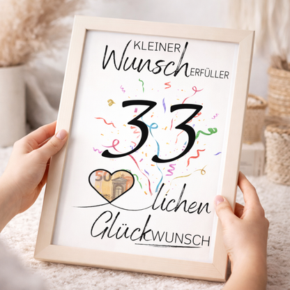 Geldgeschenk 33. Geburtstag Wunscherfüller | Digitaler Download | Last Minute Geschenkidee zum Ausdrucken