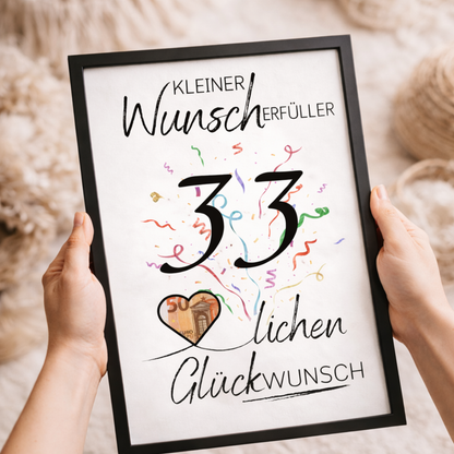 Geldgeschenk 33. Geburtstag Wunscherfüller | Digitaler Download | Last Minute Geschenkidee zum Ausdrucken