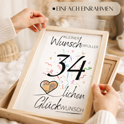 Geldgeschenk 34. Geburtstag Wunscherfüller | Digitaler Download | Last Minute Geschenkidee zum Ausdrucken